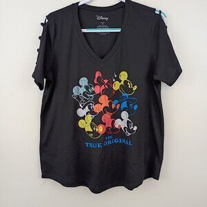 Disney The True Original Mickey Mouse Colorful Distressed Graphic V-Neck Sz 0